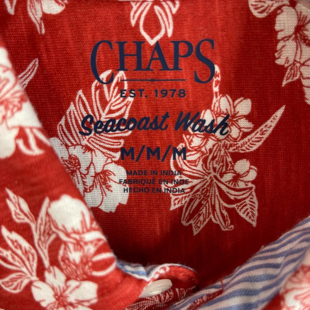 Chaps Mens Seacost Wash Button-Down Printed Shirt Size Medium Red White - Picture 3 of 10